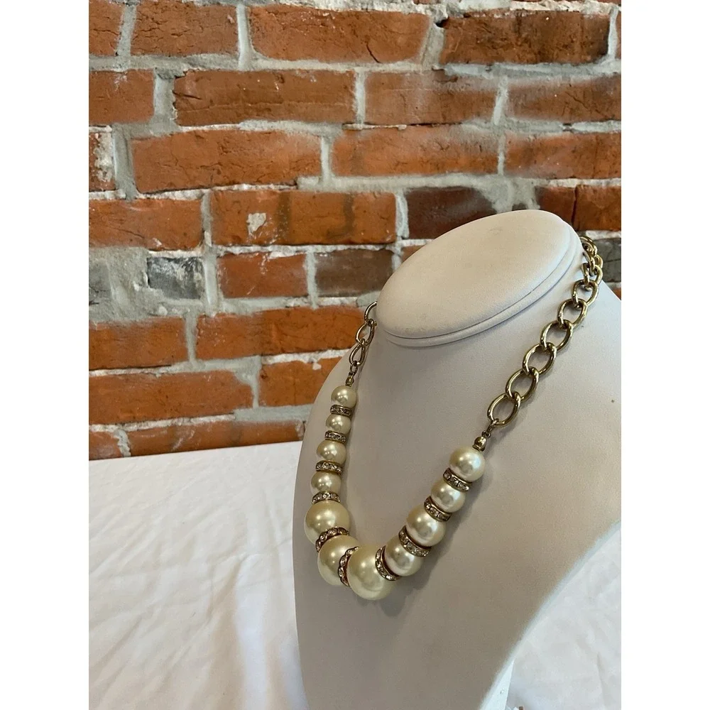 Vintage JLO Jennifer Lopez Pearl Beaded Necklace Gold Tone Costume Jewelry